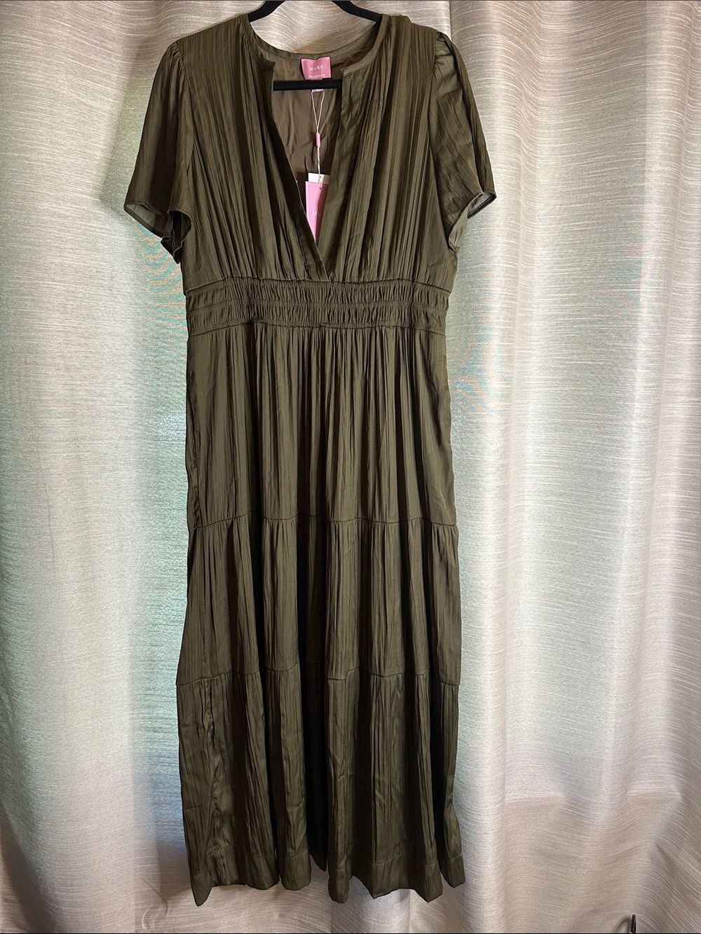 Muse Olive Green Tiered V-Neck Women's Dress